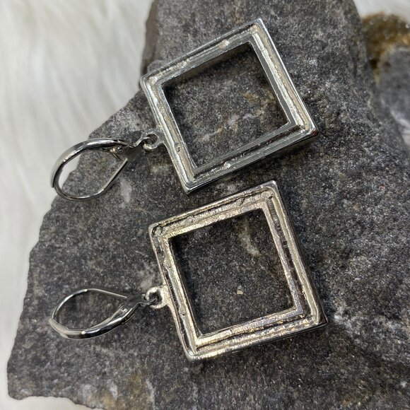 Silver Tone Rhinestone Square Dangle & Drop Earrings - Picture 3 of 6